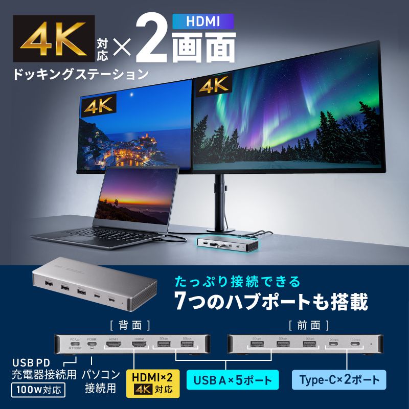 SANWA SUPPLY（サンワサプライ） ドッキングステーション 2画面 4K 10