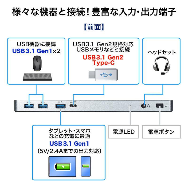 サンワサプライ USB Type-C ドッキングステーション 据え置きタイプ PD/60W対応 4K対応 9in1 HDMI×2 DisplayPort×2  Type-C×1 USB3.0×4 LAN（USB-CVDK6） :USB-CVDK6:サンワダイレクト - 通販 - Yahoo!ショッピング