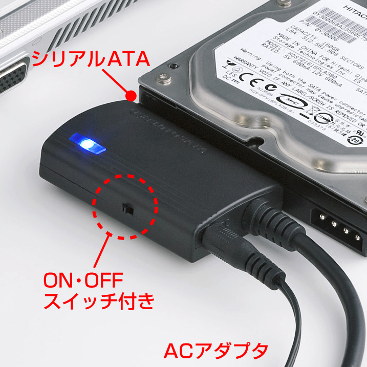 SATA USB 変換ケーブル USB3.0 高速転送 挿すだけで使える 簡単接続 内蔵 HDD SSD 外付けに ケース不要（USB-CVIDE3）