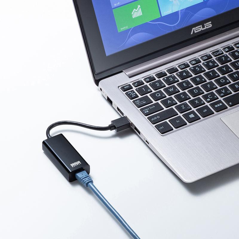 本格派ま！USB3.2-LAN変換アダプタ ブラック（USB-CVLAN1BKN） PCケーブル、コネクタ