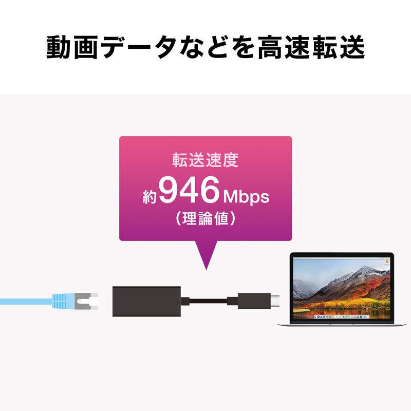 USB3.2 TypeC-LAN変換アダプタ ブラック（USB-CVLAN2BKN）｜sanwadirect｜05
