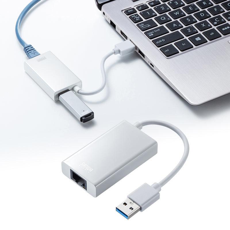 USB3.2-LAN変換アダプタ USBハブポート付 ホワイト（USB-CVLAN3WN）｜sanwadirect｜03