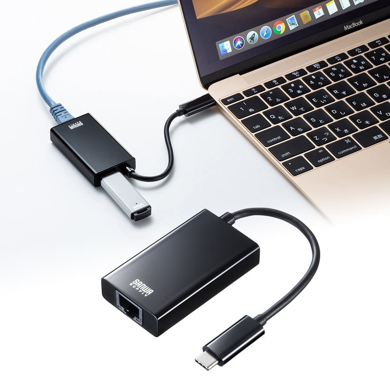 USB3.2 TypeC-LAN変換アダプタ USBハブポート付 ブラック（USB-CVLAN4BKN）｜sanwadirect｜03