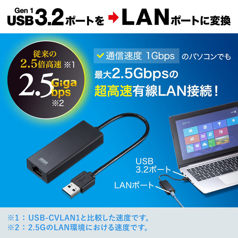 USB3.2-LAN変換アダプタ 2.5Gbps対応 USB-CVLAN5BK｜sanwadirect｜02