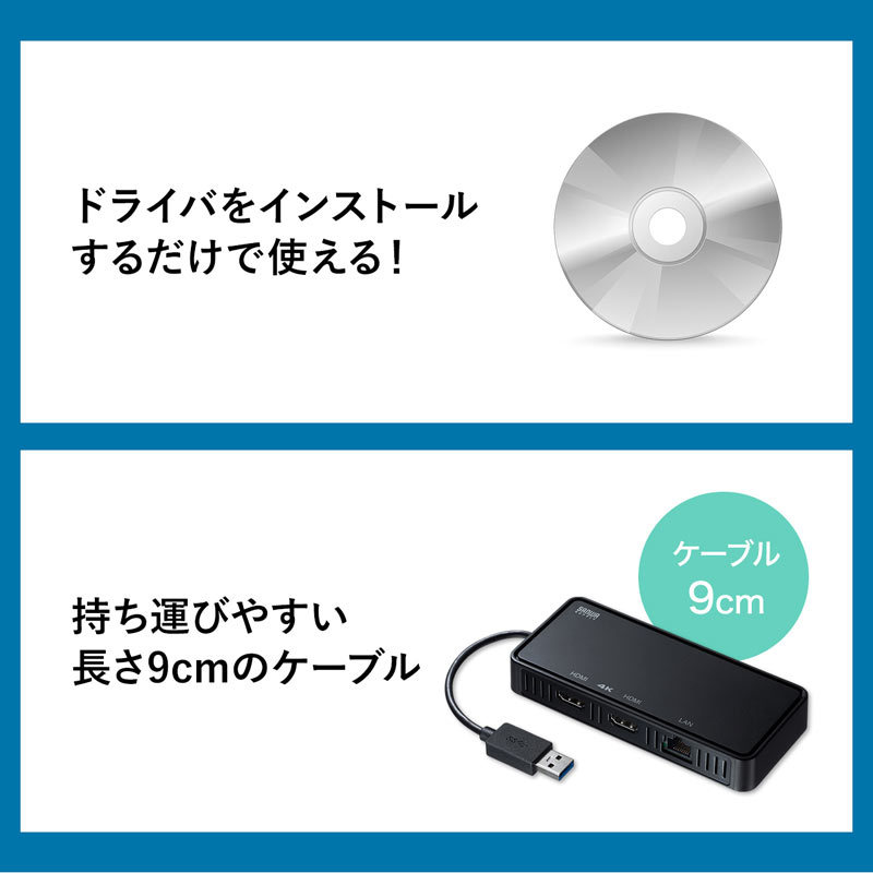 USB3.1-HDMIディスプレイアダプタ 4K対応 2出力 LAN-ポート付き USB