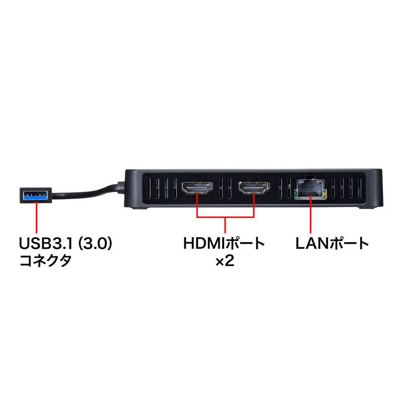 USB3.1-HDMIディスプレイアダプタ 4K対応 2出力 LAN-ポート付き USB