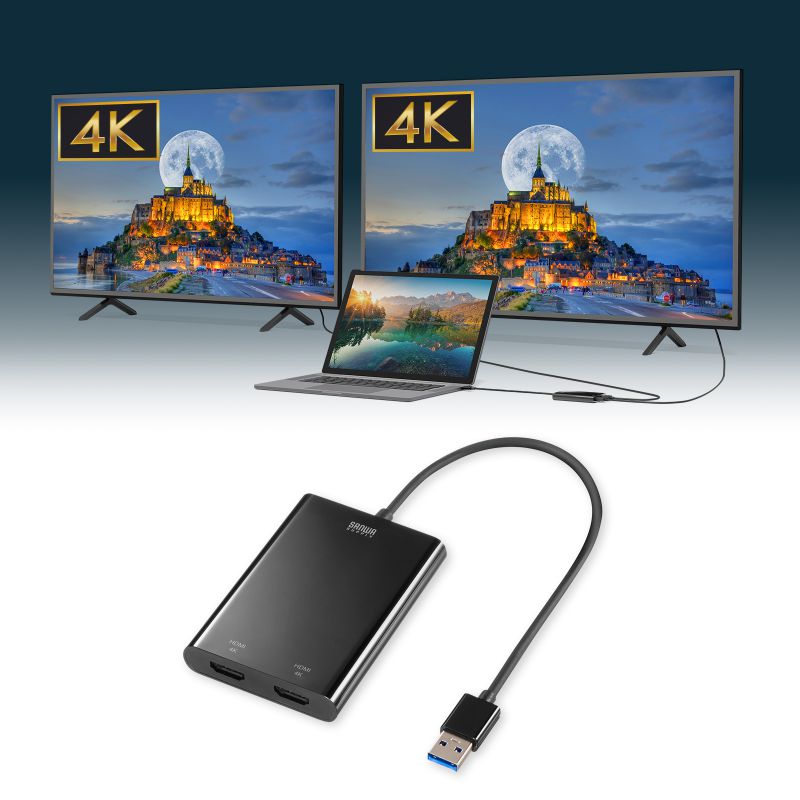 SANWA SUPPLY USB-HDMIディスプレイアダプタ 4K/60Hz対応 2画面