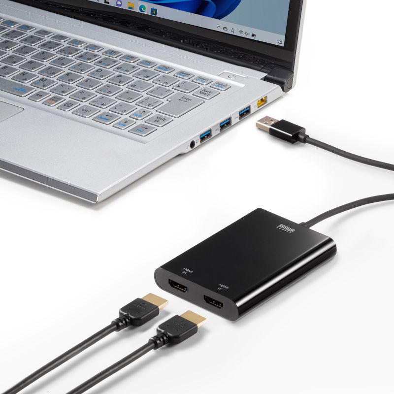 SANWA USB3.2-HDMIディスプレイアダプタ（1080P対応） USB-HDMIディスプレイアダプタ 4K/30Hz対応 4画面出力 USB-A接続