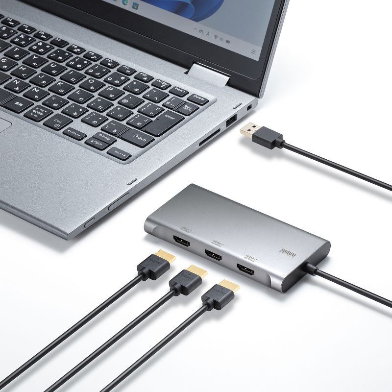 USB-HDMIディスプレイアダプタ 4K/60Hz対応 3画面出力 USB-A/Type-C両対応 変換アダプタ USB-CVU3HD8の画像