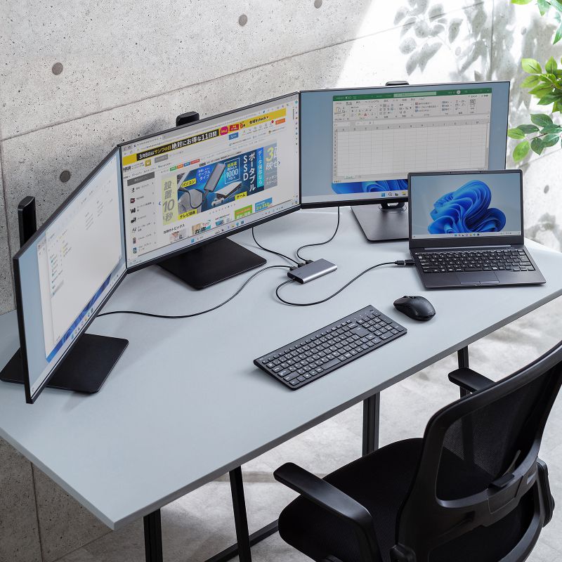 USB-HDMIディスプレイアダプタ 4K/60Hz対応 3画面出力 USB-A/Type-C両対応 変換アダプタ USB-CVU3HD8の画像