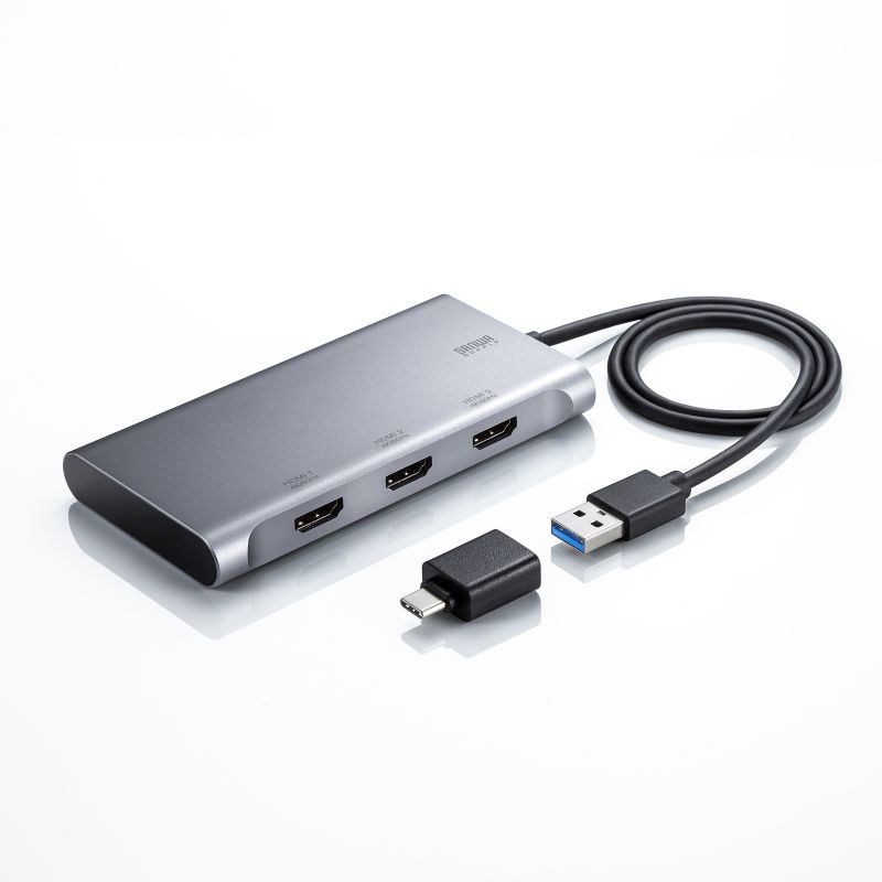 USB-HDMIディスプレイアダプタ 4K/60Hz対応 3画面出力 USB-A/Type-C両対応 変換アダプタ USB-CVU3HD8の画像