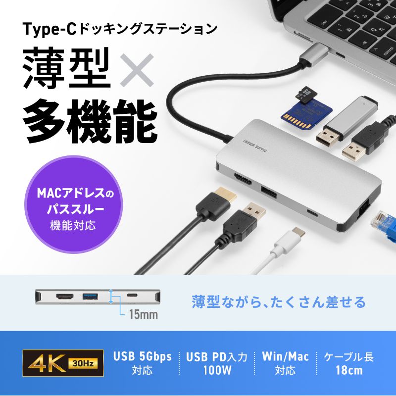 SANWA SUPPLY（サンワサプライ） USB Type-Cモバイルドッキング