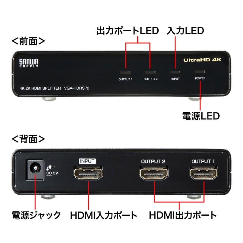 4K/60Hz対応HDMI分配器 2分配 HDR/HDCP2.2対応（VGA-HDRSP2）｜sanwadirect｜02
