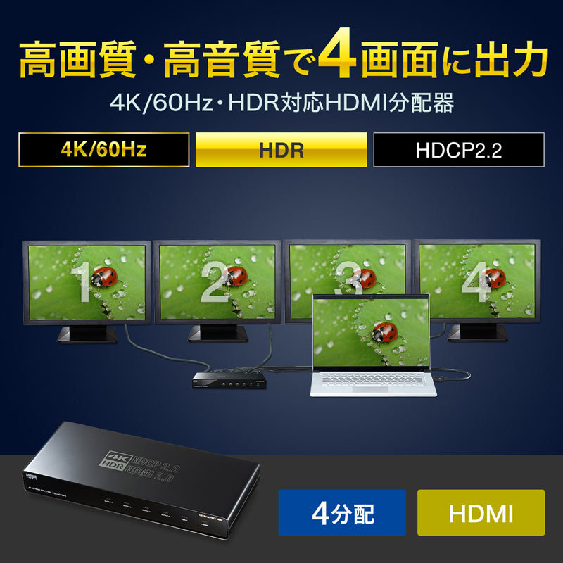 サンワサプライ 4K2K対応HDMI分配器(4分配) VGA-UHDSP4 :an