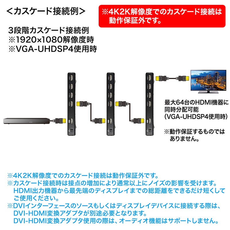 4K2K対応HDMI分配器 8分配（VGA-UHDSP8） : vga-uhdsp8 : サンワ