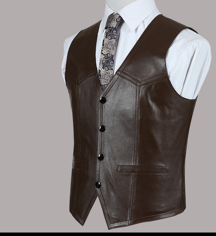 春夏秋冬 本革 ベスト メンズ レザーベスト ジレベスト 羊革 ベスト前