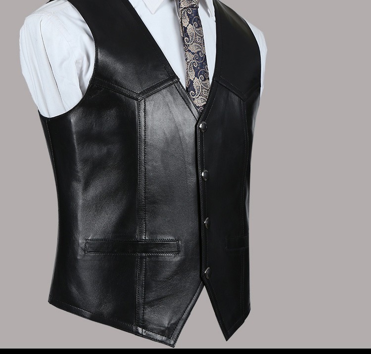 春夏秋冬 本革 ベスト メンズ レザーベスト ジレベスト 羊革 ベスト前