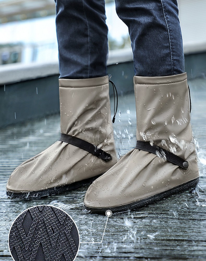 防水 シューズカバー XLサイズ ブラウン レインブーツ長靴 雨具 靴カバー