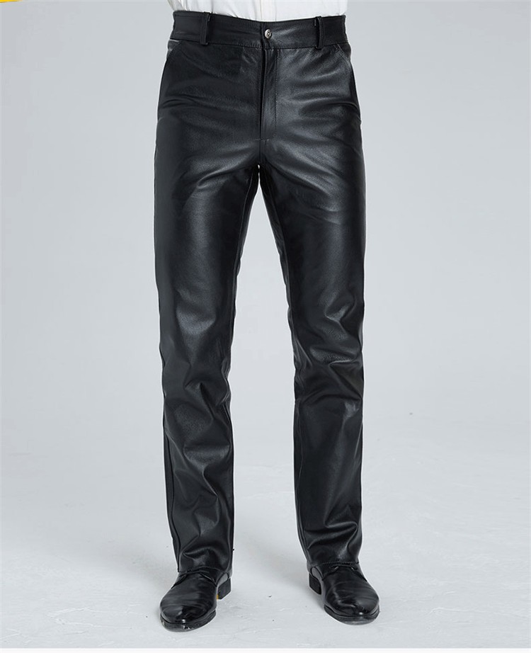 本革 牛革 メンズ革パン 春秋冬 レザーパンツ 防風防寒 ストレート