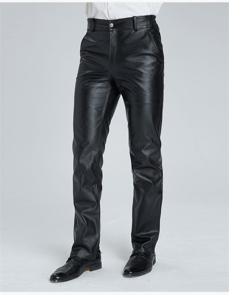 本革 牛革 メンズ革パン 春秋冬 レザーパンツ 防風防寒 ストレート