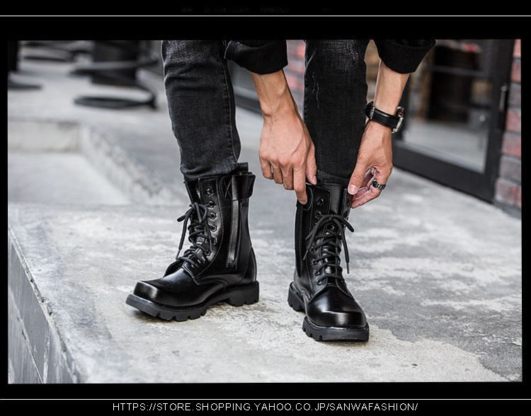 NEWROCK　ミリタリーブーツ 黒 ハイカット レザー 取り寄せ] M-WALL083C-V1/ 厚底ブーツ / ビーガンレザー【NEW