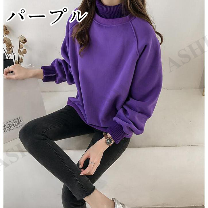 トレーナー ハイネック トップス カットソー 長袖 レディース カジュアル 秋服 冬服 厚手 体型カバー おしゃれ プルオーバー きれいめ おしゃれ トレーナー ハイネック トップス カットソー 長袖 レディース
