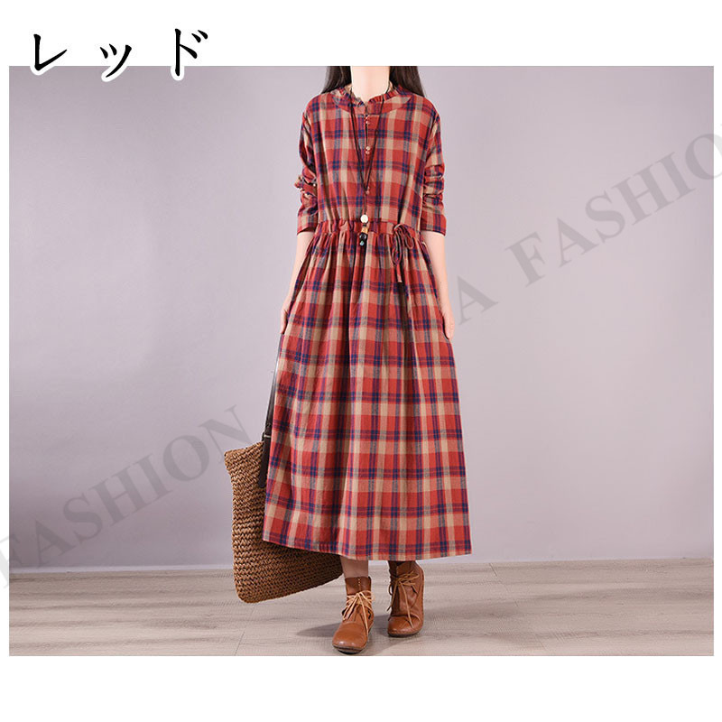 チェック柄 ワンピース　トップス レディース 秋冬 秋服 カジュアル 長袖 赤 楽天市場】ワンピース レディース チェック柄シャツワンピース 長袖