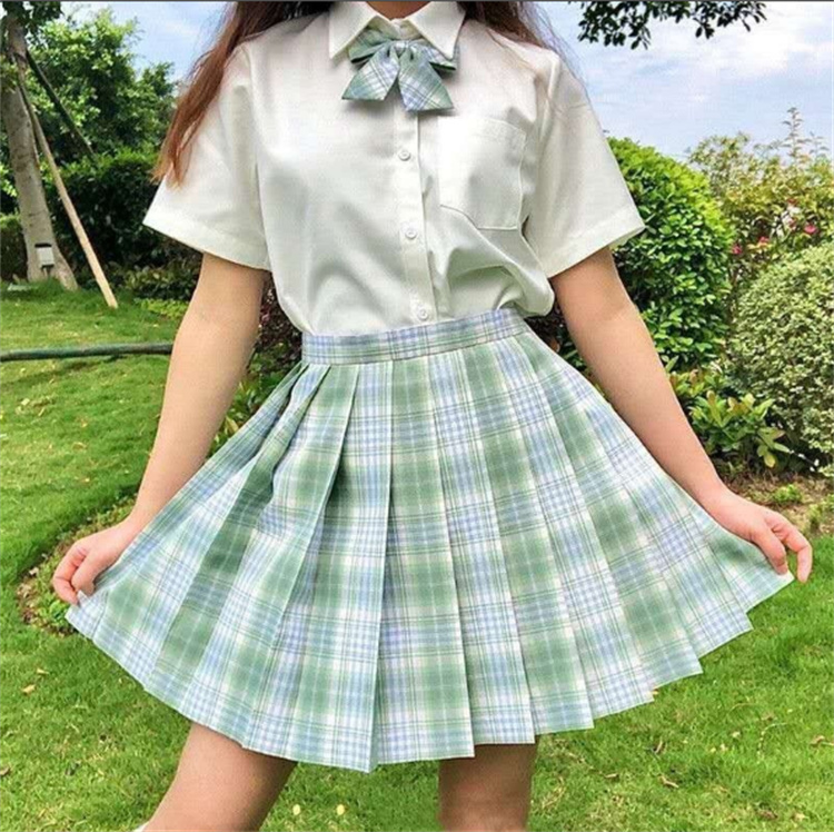 大流行中！ 制服スカートチェックセーラー服ティーンズエバー学生服プリーツスカートコスプレコスチュームJK