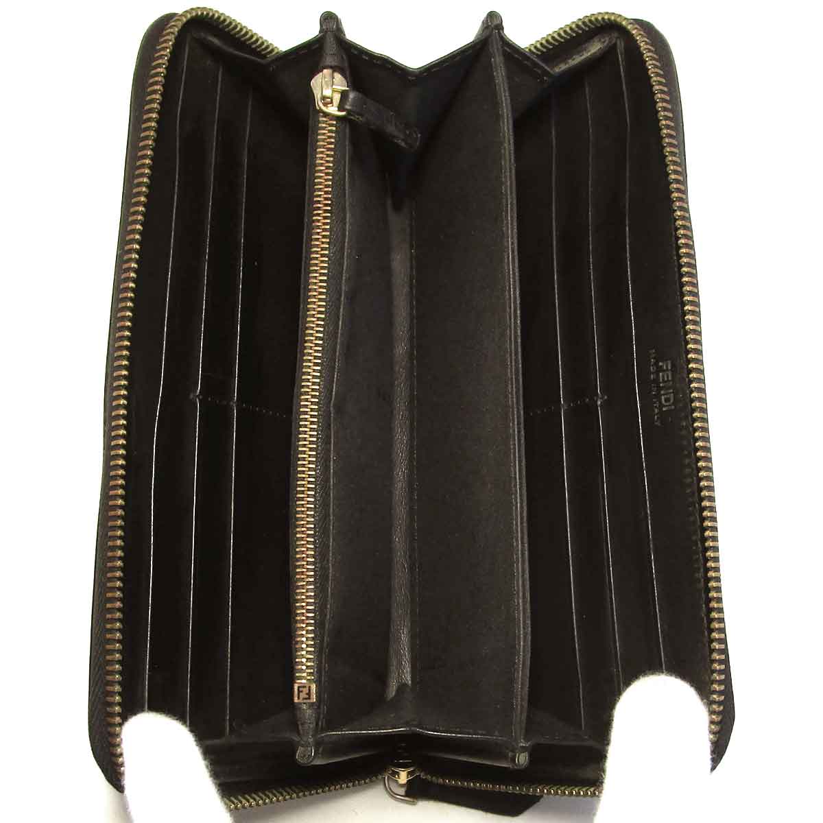 フェンディ 長財布 7M0210 モンスター ラウンドファスナー財布 黒 中古