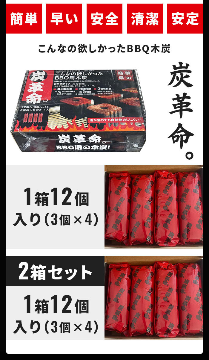着火炭 木炭 バーベキュー用 12個入(3個×4袋) 選べるセット 単品/2