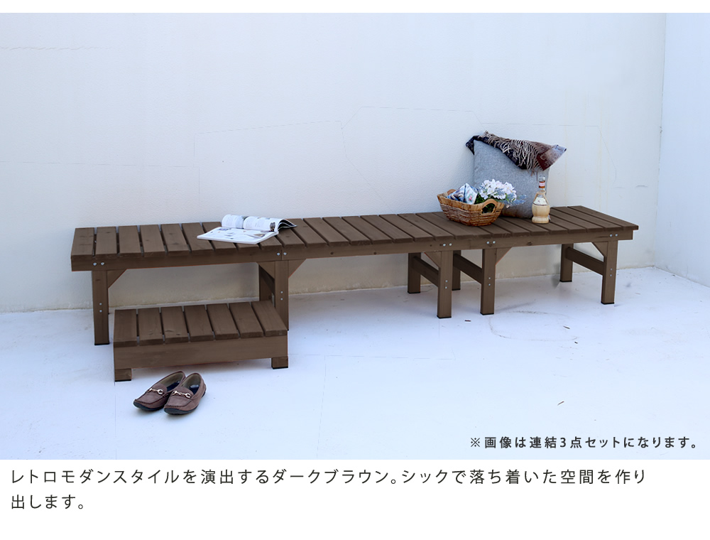 ユニット縁台ベンチ hiyori ひよりステップセット 幅174 奥行55 ウッドデッキ 簡単組立 縁側 DIY 木製 天然木 庭 おしゃれ ガーデン 屋外 ベンチ 木製縁台_4