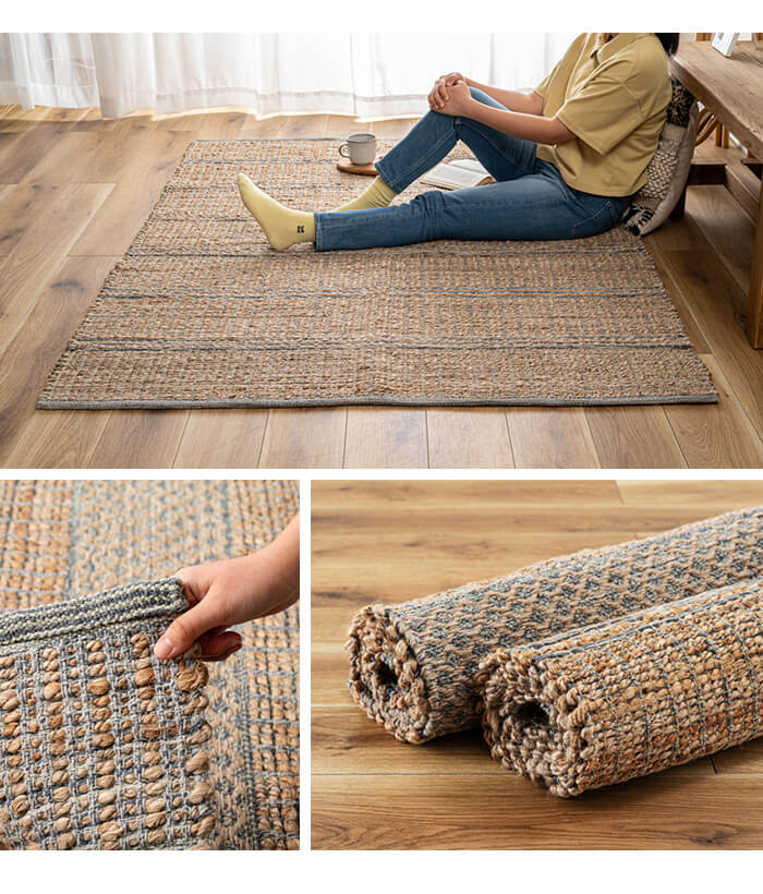値下げ ラグマット 130×100cm 1.5畳 ジュート 麻 カーペット マット ラグ インド製 高級感 おしゃれ 北欧 インテリア_4