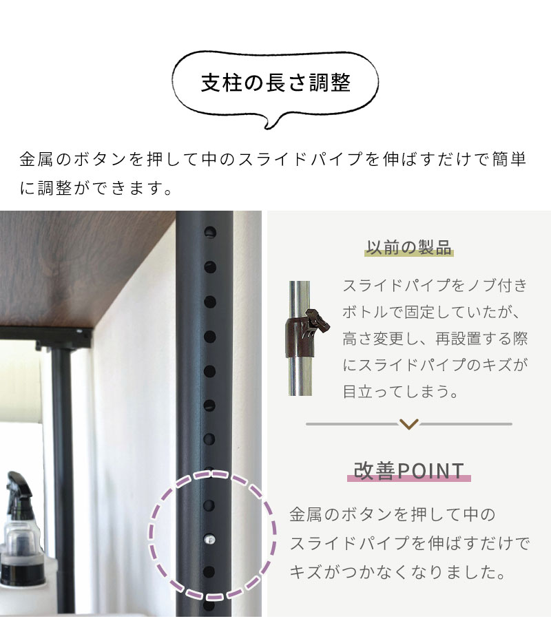値下げ ランドリーラック 突っ張りラック 幅80cm 3段 突っ張りランドリーラック 縦型 洗濯機ラック ハンガーラック ゴミ箱上 高さ調節 伸縮 洗面所 収納 棚_3