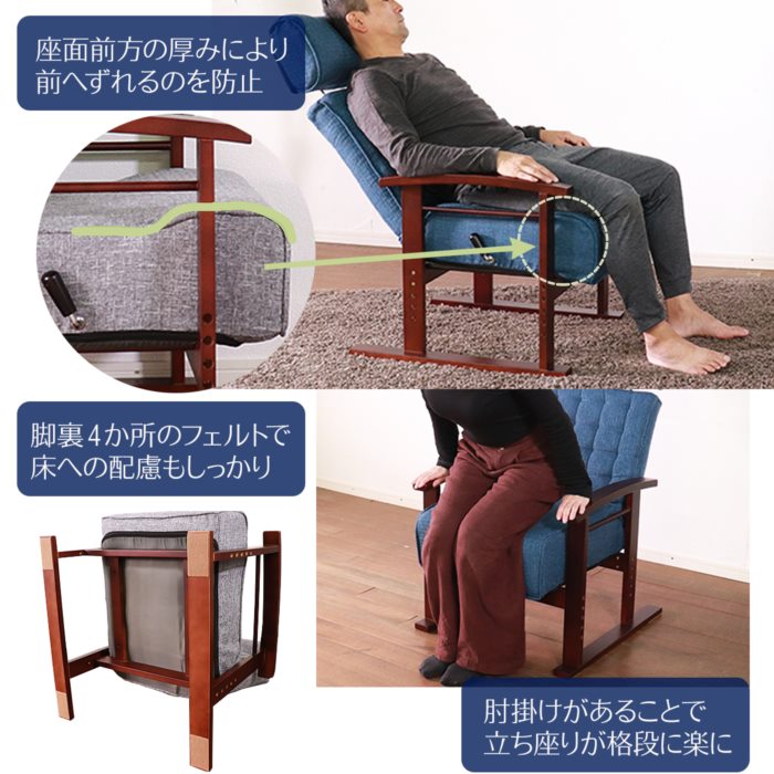 値下げ リクライニングチェア ポケットコイル リクライニング 高座椅子 高さ調節可能 リクライニング 座椅子 ファブリック 北欧 おしゃれ_5