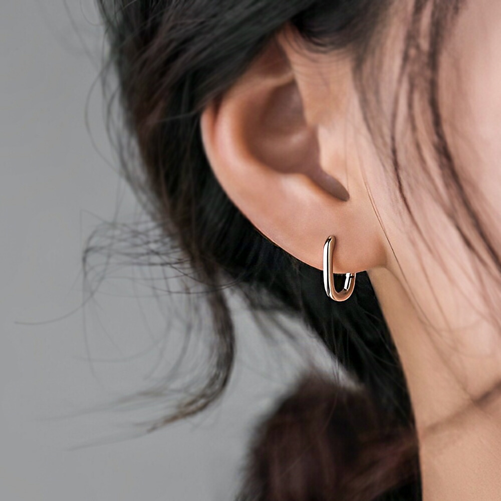 長方形 フープピアス ゴールド シルバー フープ キャッチレス ピアス 