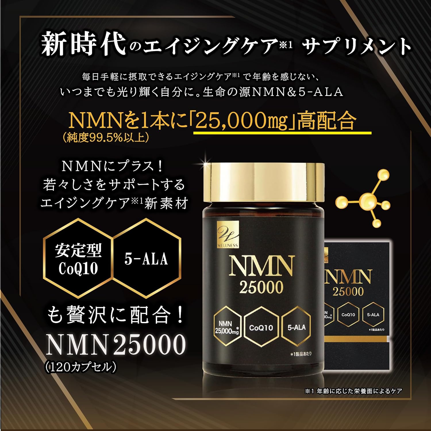 NMN 高配合 NMN25000 120カプセル 5-ALA と 安定型CoQ10 贅沢に配合 