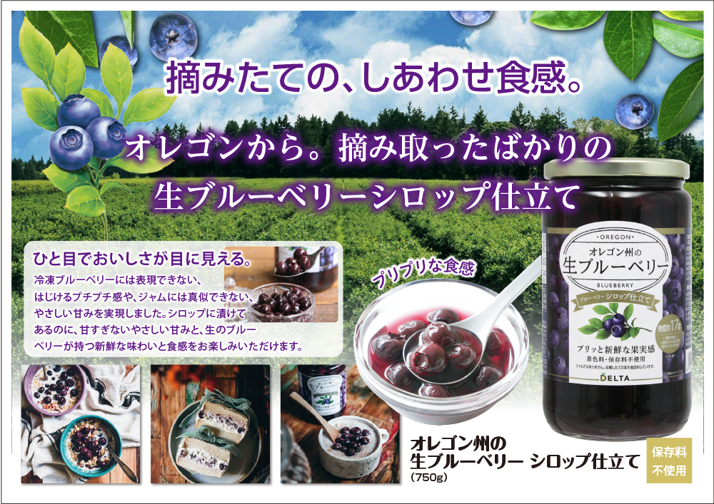 オレゴン州の生ブルーベリーシロップ仕立て 750g 生ブルーベリー