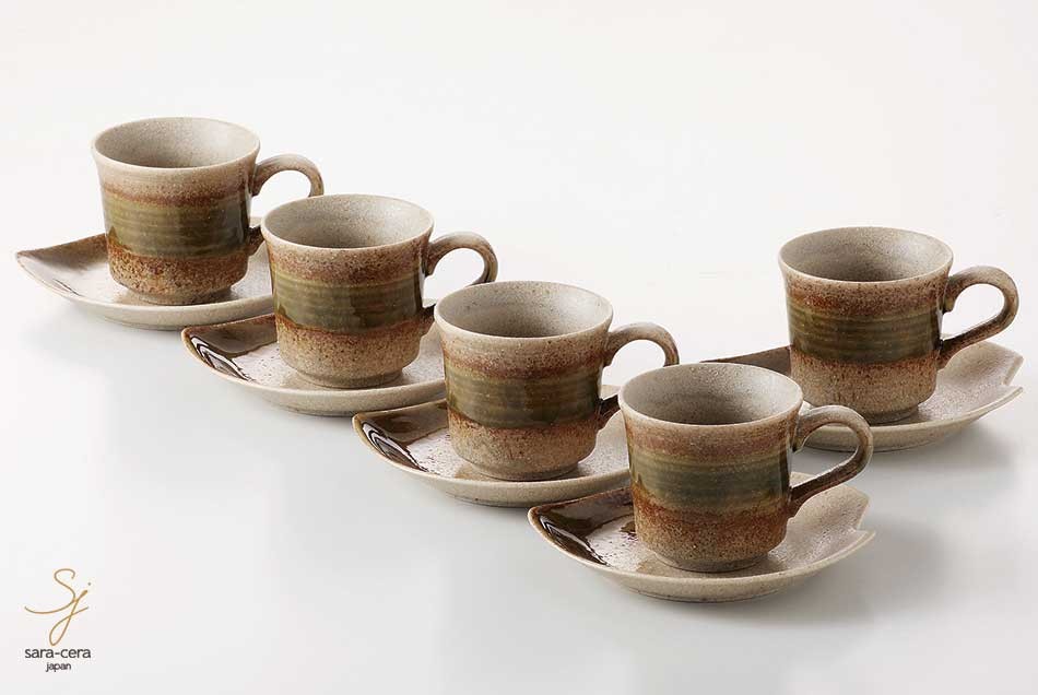 美濃焼 窯変織部 焙煎豆の珈琲カップソーサー 5客セット コーヒー 紅茶 