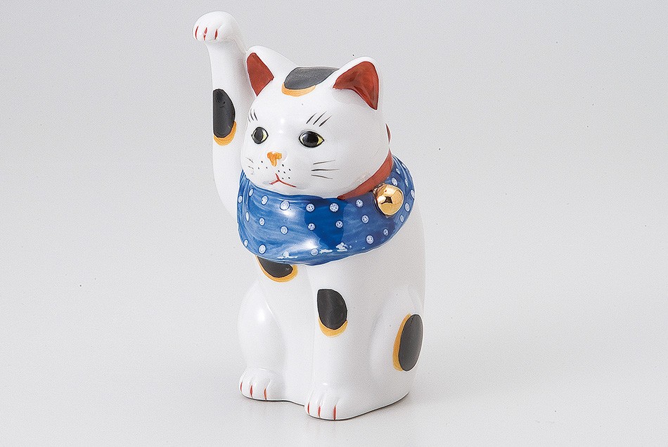 縁起物赤絵手長猫 右 ネコ ねこ 縁起物 置物 ギフト 厄除け 開運