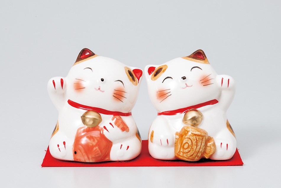 ねこ@おまとめ歓迎  招き猫 l 福づくし 小 右手 瀬戸焼 日本製 ネコ ねこ まねき猫