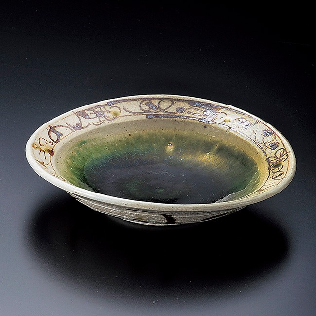 和食器 土物織部渕唐草おでん皿 19×18.5×4.3cm 鉢 サラダボール