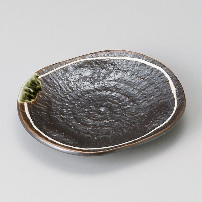 和食器 鉄釉白ライン 和皿 15.5×13.7×2.6cm 変形皿 プレート