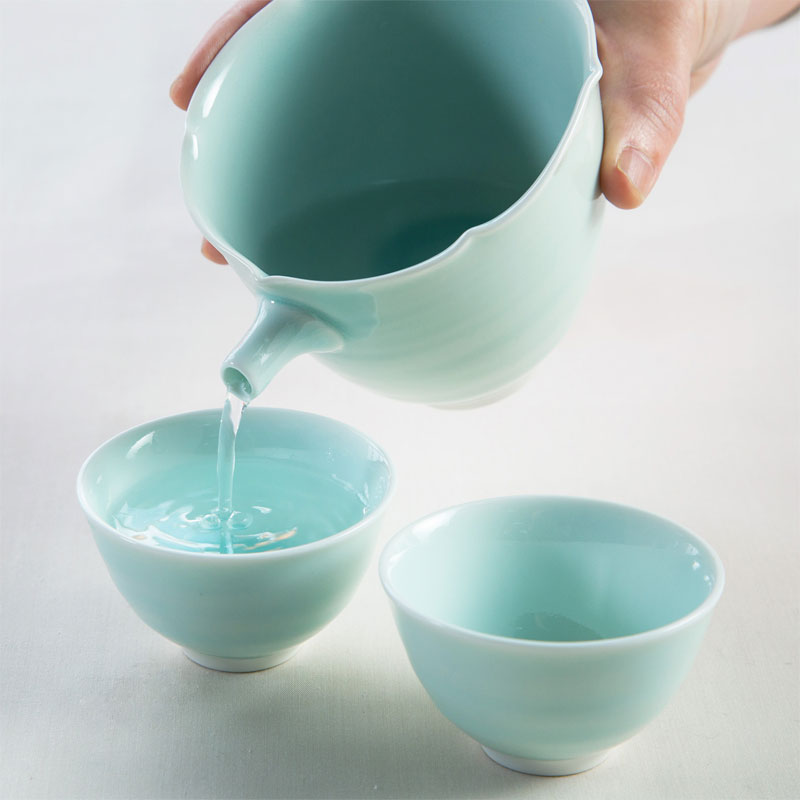 青磁　高台珍味入 5脚セット 酒器セット 波佐見焼 光春窯 青磁 半酒器セット 11438 : Sara-lia