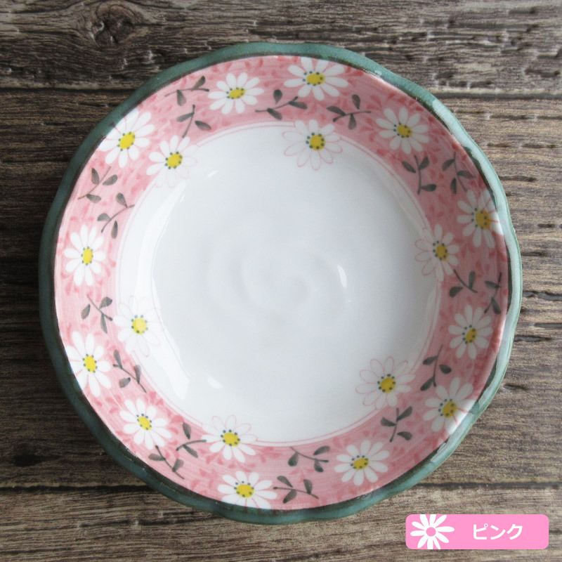 小鉢 和食器 花柄 キク 丸鉢 ピンク イエロー グリーン ブルー