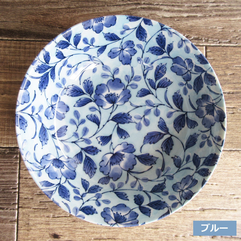 ボウル 浅鉢 和食器 円形 中鉢 おしゃれ さざんか 染付 ピンク