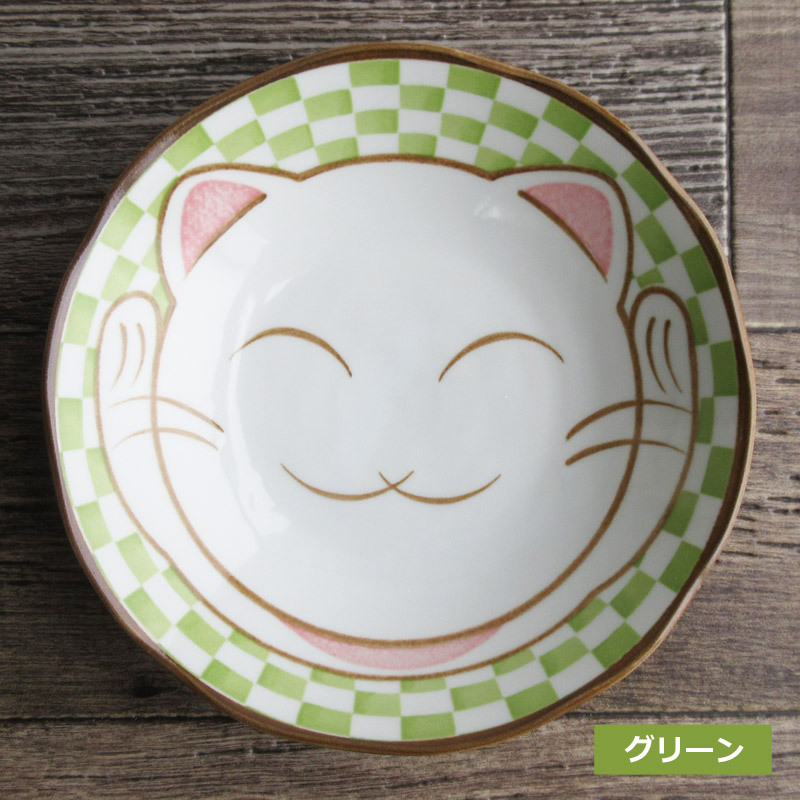 浅鉢 深皿 日本製 和食器 レッド グリーン ネコ ねこ 招き猫 8インチ
