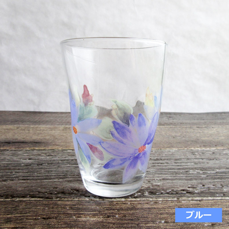 水彩画風 花柄 グラス（2柄選択）/ コップ タンブラー ガラス食器 昭和 