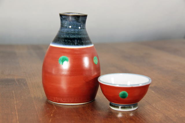 露古寿窯 赤絵点文徳利 240cc 2合徳利 青い ろこじゅがま 京都 民