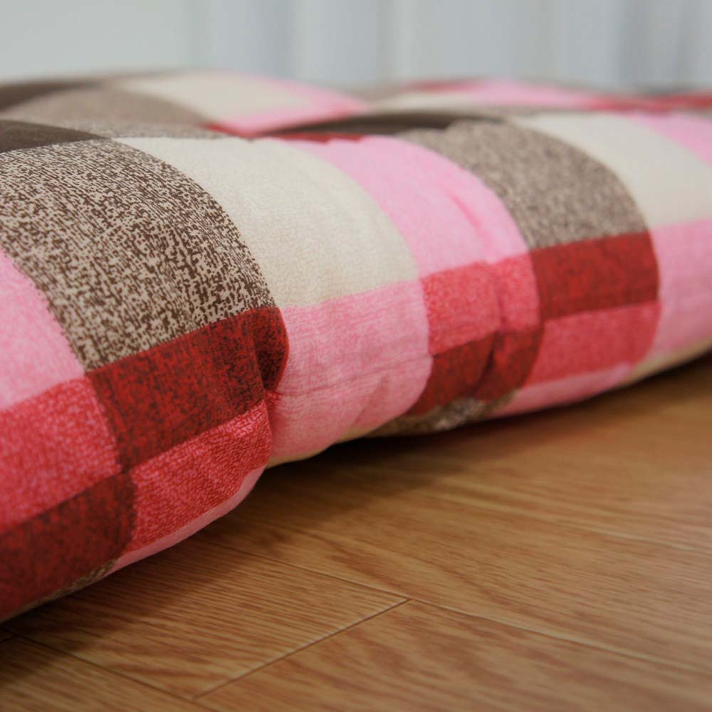 国産わた入れふっくらボリューム長座布団 チェック柄 レッド色 約