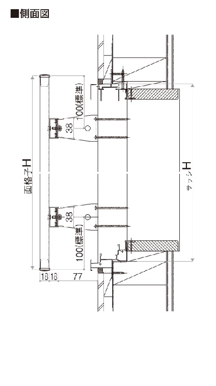 YKK ひのき調面格子（細桟） 18613 W2065×H1400 窓まわり 和風 面格子 たて格子 格子ピッチ55mm 防犯 防風 台風 目隠し